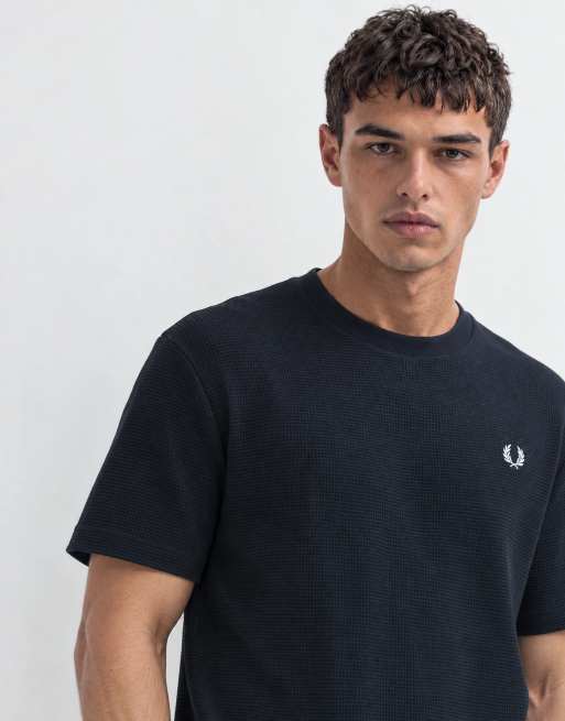 Fred Perry short sleeve waffle logo t-shirt in navy, 7 of 9