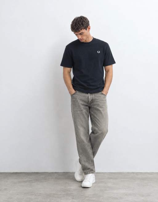 Fred Perry short sleeve waffle logo t-shirt in navy, 8 of 9