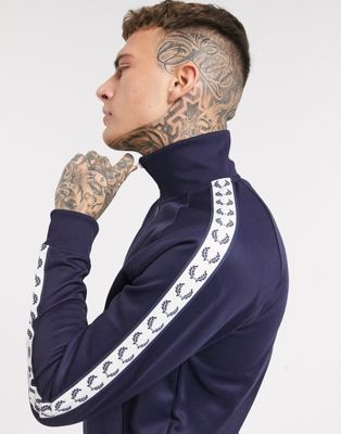 FRED PERRY SIDE TAPED TRACK JACKET IN NAVY,J6231 885 BASE