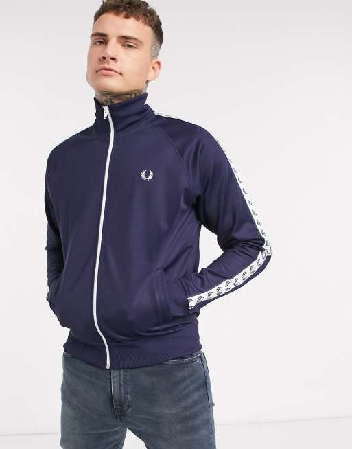 Fred Perry side taped track jacket in navy | ASOS