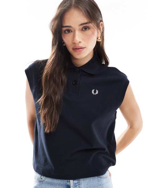 Fred Perry sleeveless pique shirt in navy - view 1