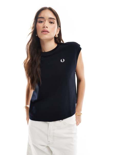 Fred Perry sleeveless pique t-shirt in navy - view 1