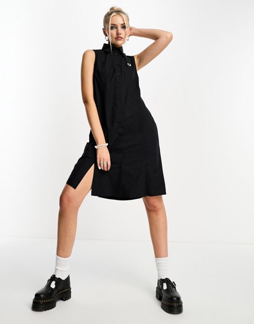 Fred Perry sleeveless shirt dress in black