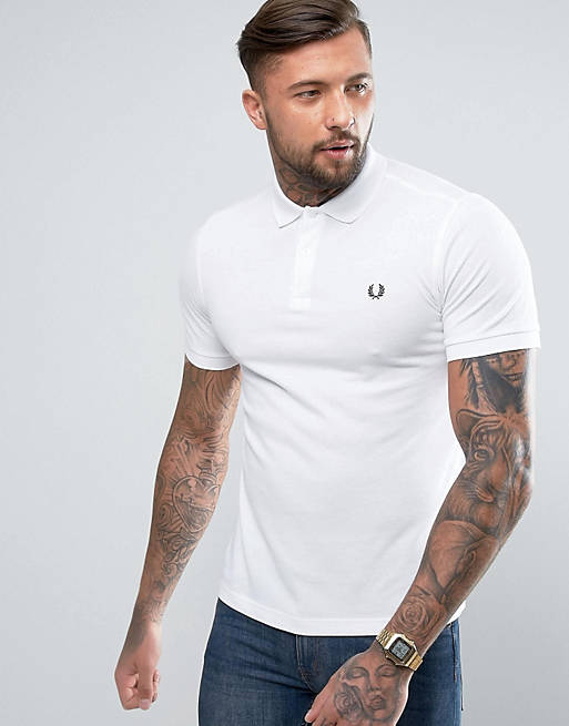Fred Perry Slim Fit Plain Polo in White | ASOS