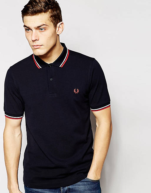Vervuild Scharnier Haast je Fred Perry Slim Fit Twin Tipped Polo Shirt in Navy | ASOS