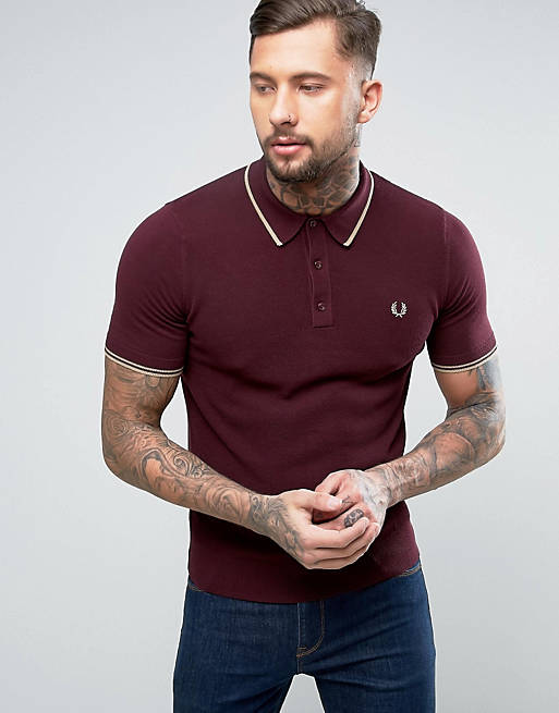 Sociaal antenne Maria Fred Perry Slim Knitted Polo Tipped in Burgundy | ASOS