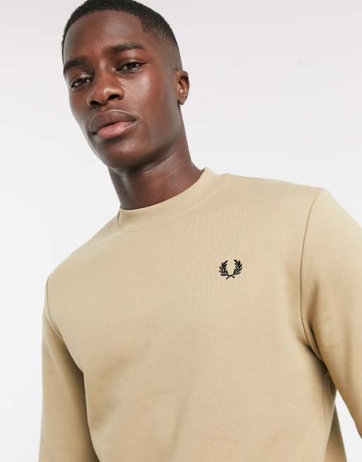 Fred Perry small embroidered logo sweatshirt in beige ASOS