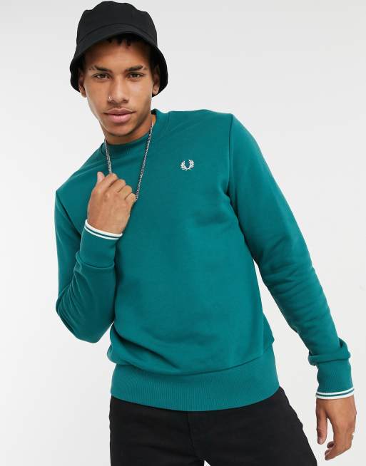 fred perry embroidered panel half zip sweat in grey