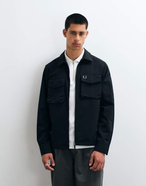 Fred Perry - sobrecamisa negra de ripstop con cremallera y bolsillo - view 1
