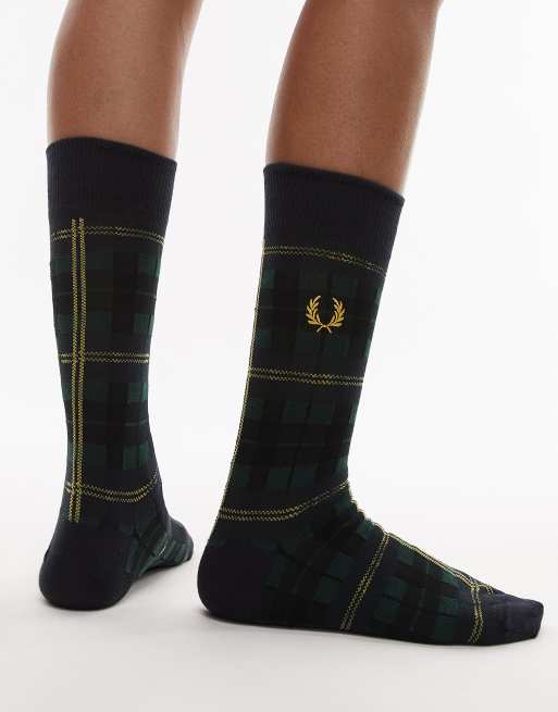 Fred Perry - Sokken met Schotse ruit in marineblauw en groen