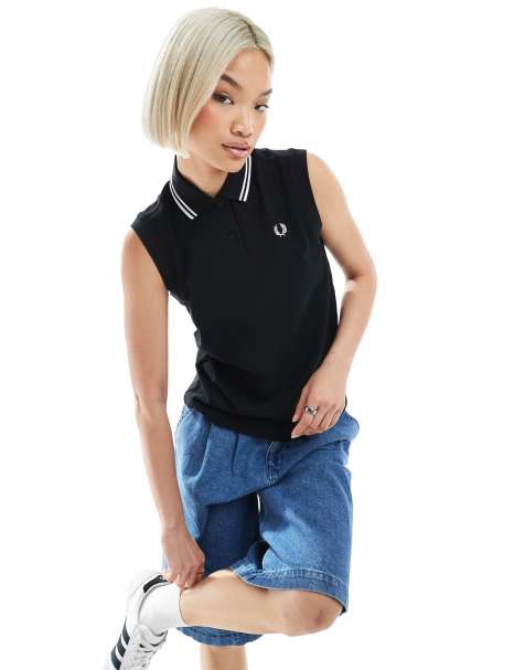 Fred Perry - Sort/hvid ærmeløs poloskjorte med dobbelt kantstribe - view 1