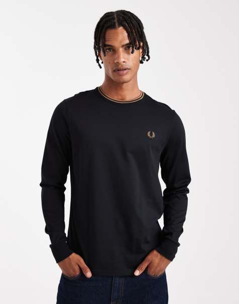 Fred Perry - Sort langærmet poloskjorte med kantstriber - view 1