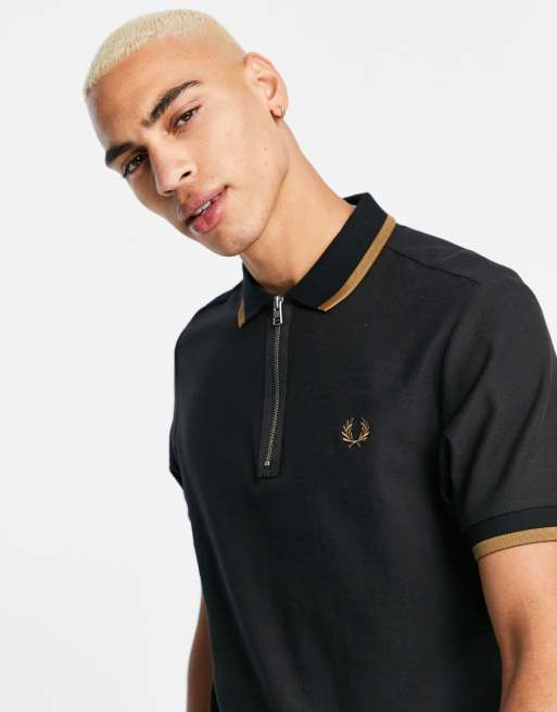 Fred Perry - Sort poloskjorte med halv lynlås