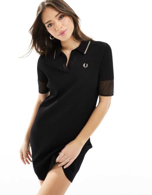 Fred Perry - Sort-strikket kjole med gennemsigtig kant