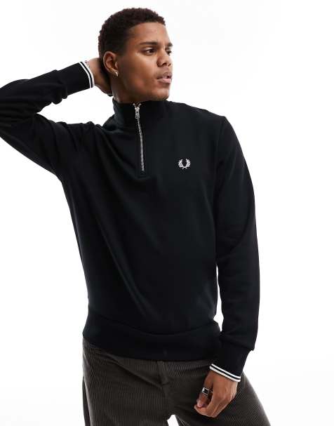 Fred Perry - Sort sweatshirt med halv lynlås - view 1