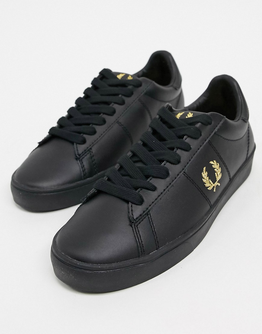 FRED PERRY SPENCER LEATHER SNEAKERS IN BLACK,B8250