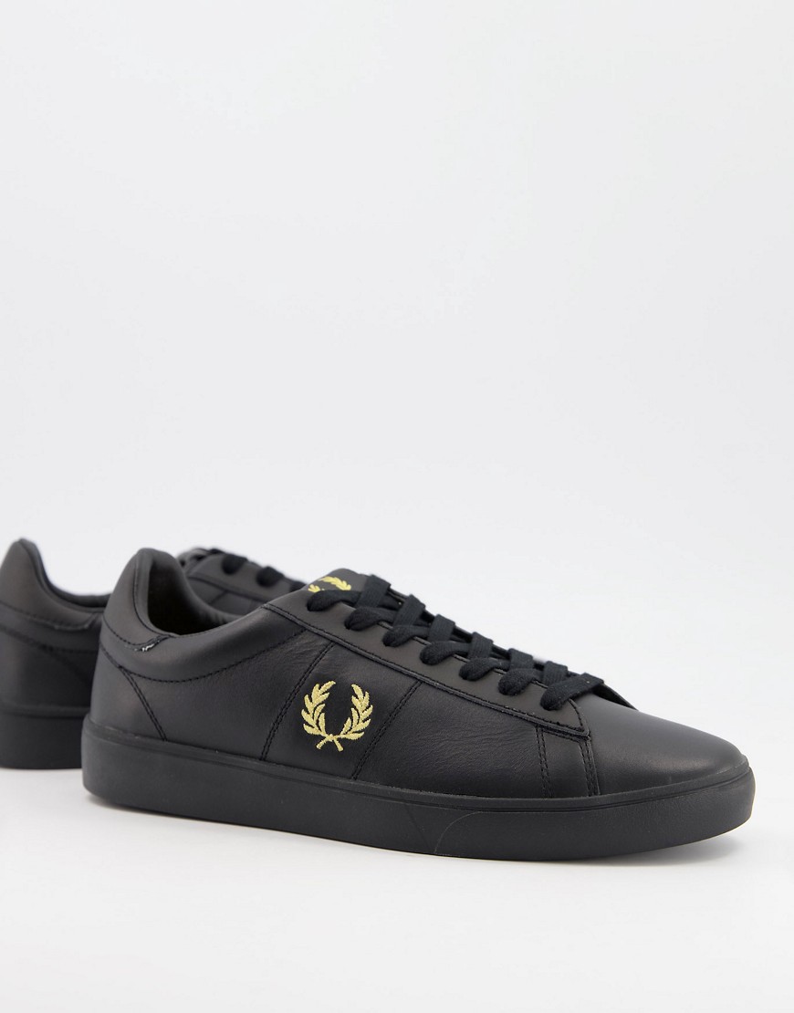 FRED PERRY SPENCER LEATHER SNEAKERS IN BLACK,B8250-102