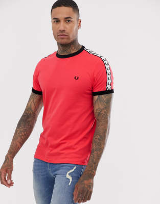 fred perry taped ringer t shirt red
