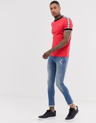 fred perry taped ringer t shirt red