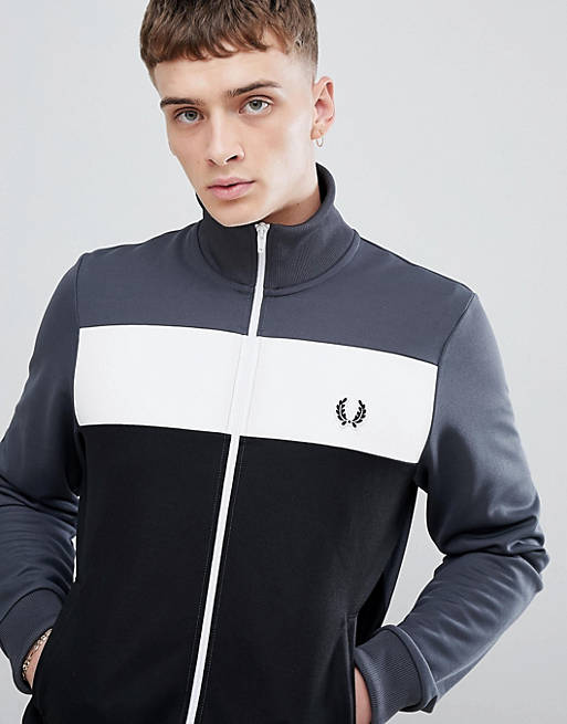 Fred Perry Sports Authentic color block track jacket in charcoal