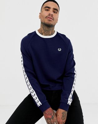 Fred Perry Sports Authentic taped crew neck sweat in navy | ASOS