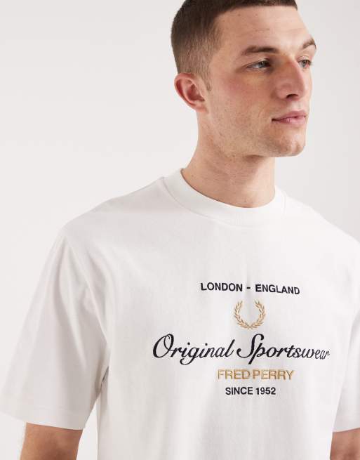 Fred Perry Sports original graphic logo t-shirt in white, 3 of 5