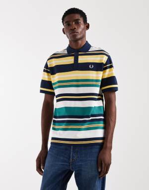Fred Perry Sports relaxed fit striped logo polo shirt in multi