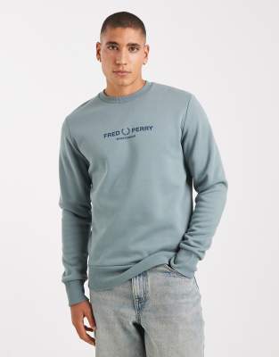 Fred Perry Fred Perry sportswear graphic sweatshirt in light blue