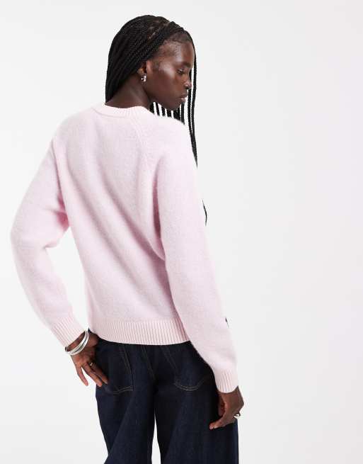 Fred Perry stickad tröja med borstad yta och rund halsringning i babyrosa, 4 av 4