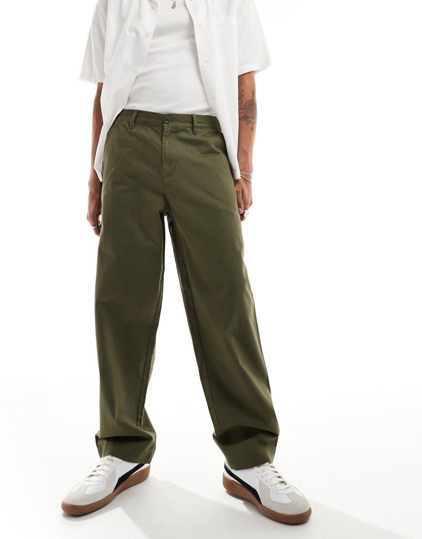 Fred Perry Straight Leg Twill Pants In Uniform Green