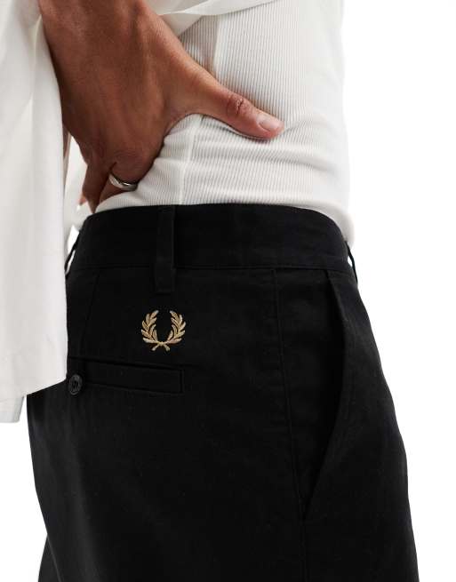 Fred Perry straight leg twill trouser in black ASOS