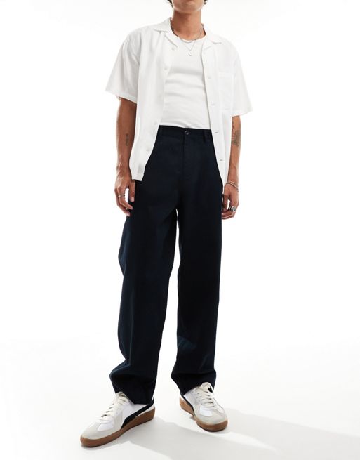 Fred Perry straight leg twill trousers in navy | ASOS