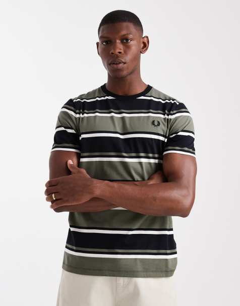 Fred Perry - Stribet T-shirt i grøn og sort - view 1