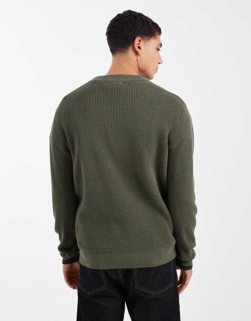 Fred Perry – Strickjacke in Khaki mit Waffelstruktur, 3 von 5