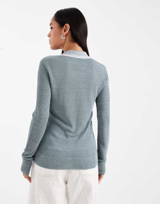Fred Perry - Strikket blå poloskjorte med lange ærmer, 4 af 4