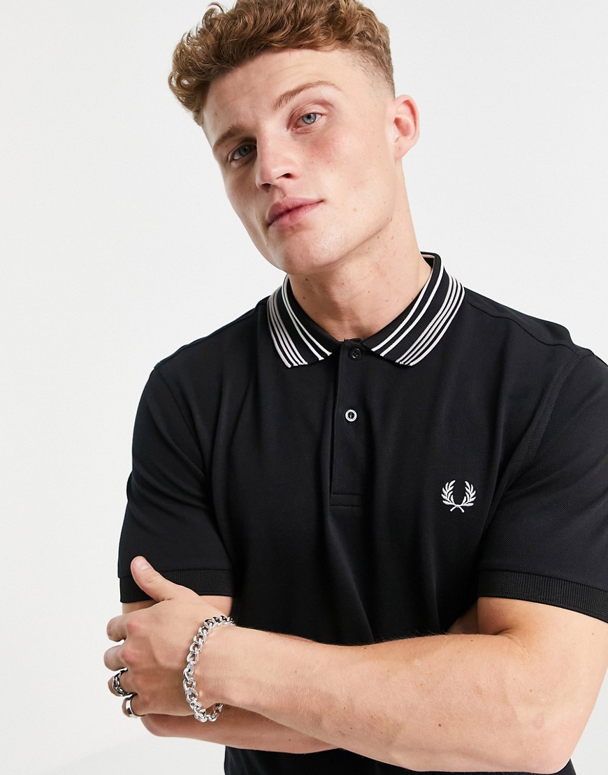 Fred Perry stripe collar polo in black