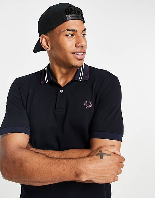 Fred Perry stripe collar polo in navy