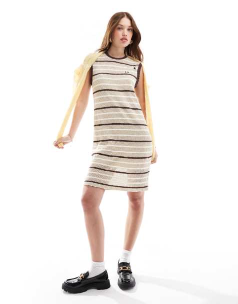 Fred Perry stripe crochet dress in beige - view 1