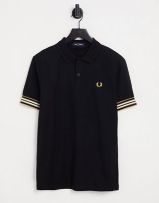 Fred Perry stripe cuff polo shirt in black - ASOS Price Checker