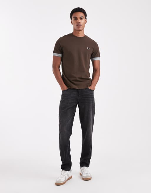 Fred Perry stripe cuff t-shirt in burnt tobacco, 2 of 5