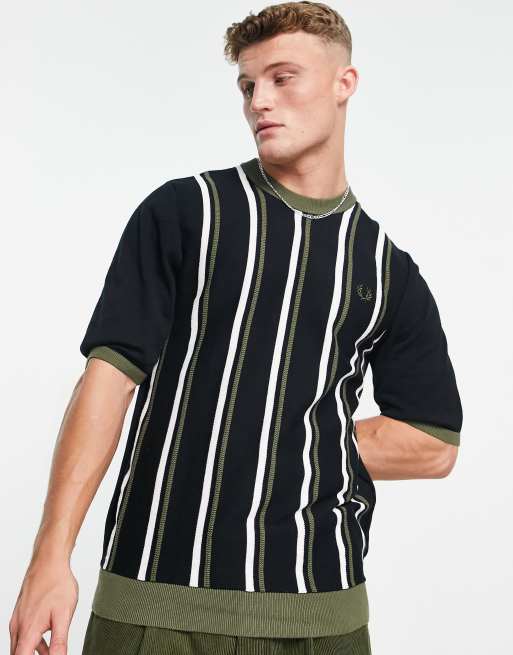 Fred Perry stripe knitted ringer t-shirt in black | ASOS