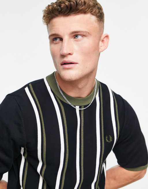 Fred Perry stripe knit ringer T-shirt offers in black