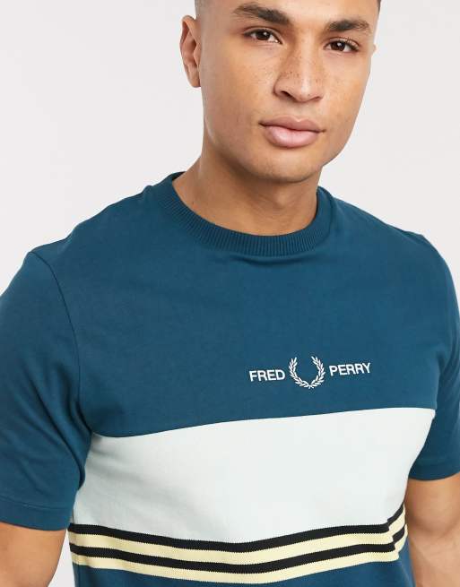 Fred Perry stripe panel logo t-shirt in blue