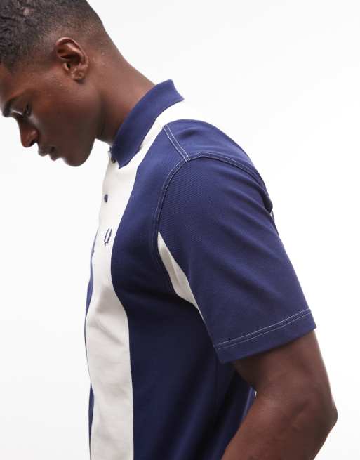 Fred Perry stripe panel polo shirt in blue and white, 4 of 9