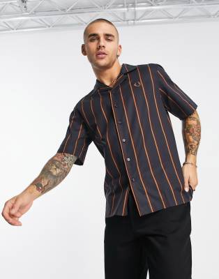 Fred Perry Fred Perry stripe revere collar shirt in navy