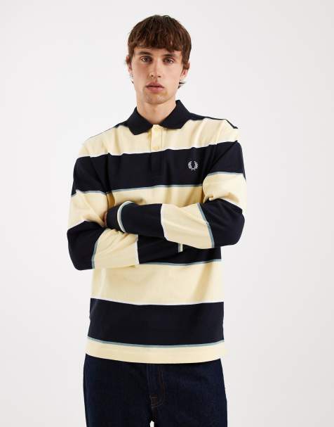 Fred Perry stripe rugby polo shirt in yellow & black