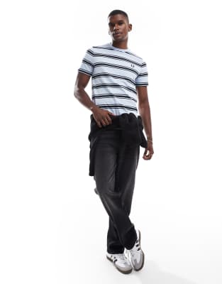 Fred Perry Fred Perry stripe short sleeve shirt in light blue