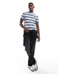 [Fred Perry] Fred Perry stripe short sleeve shirt in light blue L Light smoke