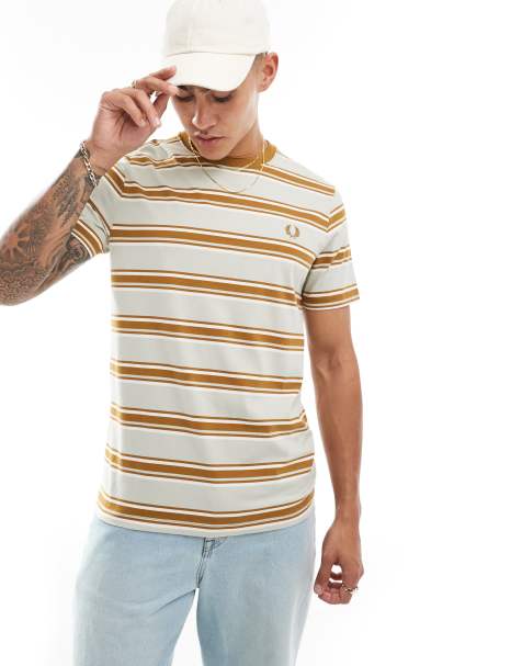 Fred Perry stripe t-shirt in peach and orange - view 1