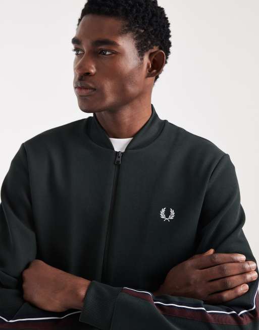 Fred Perry stripe tape pique logo track jacket in dark green, 5 of 5